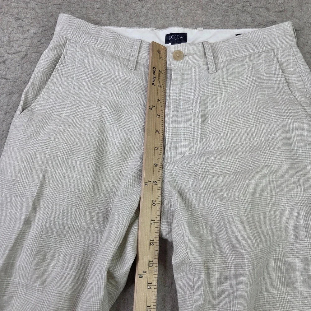 J Crew Linen Blend Pants Mens 30x30 Tan Plaid Flat Front Lightweight